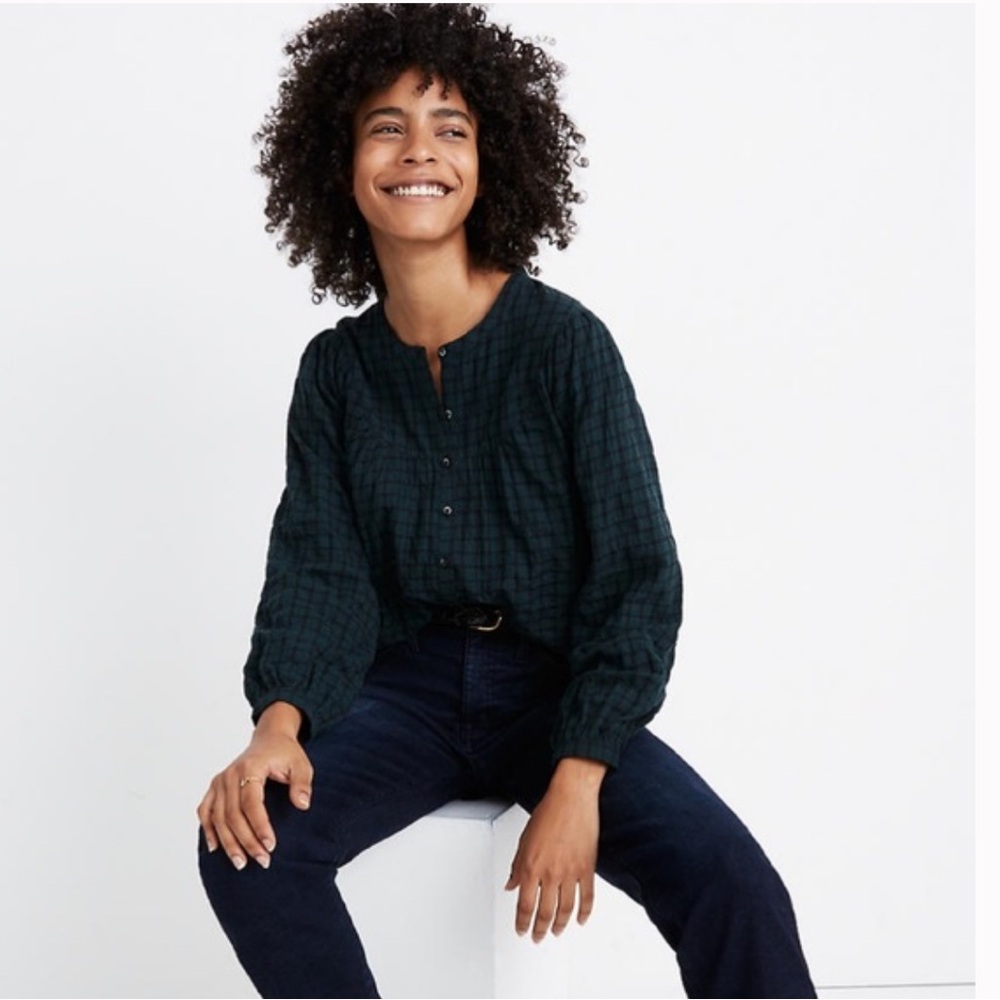XXS Madewell Forest Green Paid Balloon Sleeve Top